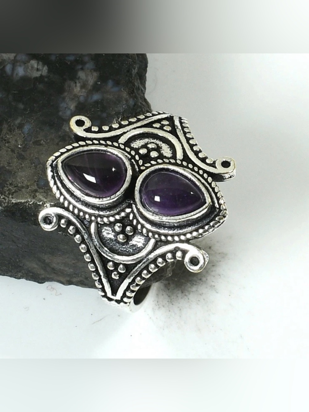 Amethyst Ethnic Artisan Handcrafted Gemstone Ring Size-9.25